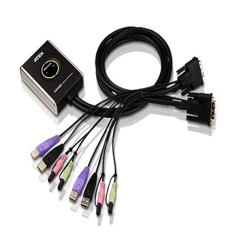کی وی ام سوئیچ 2 پورت کابلی DVI/USB همراه باصدا و ریموت انتخاب پورت مدل CS682